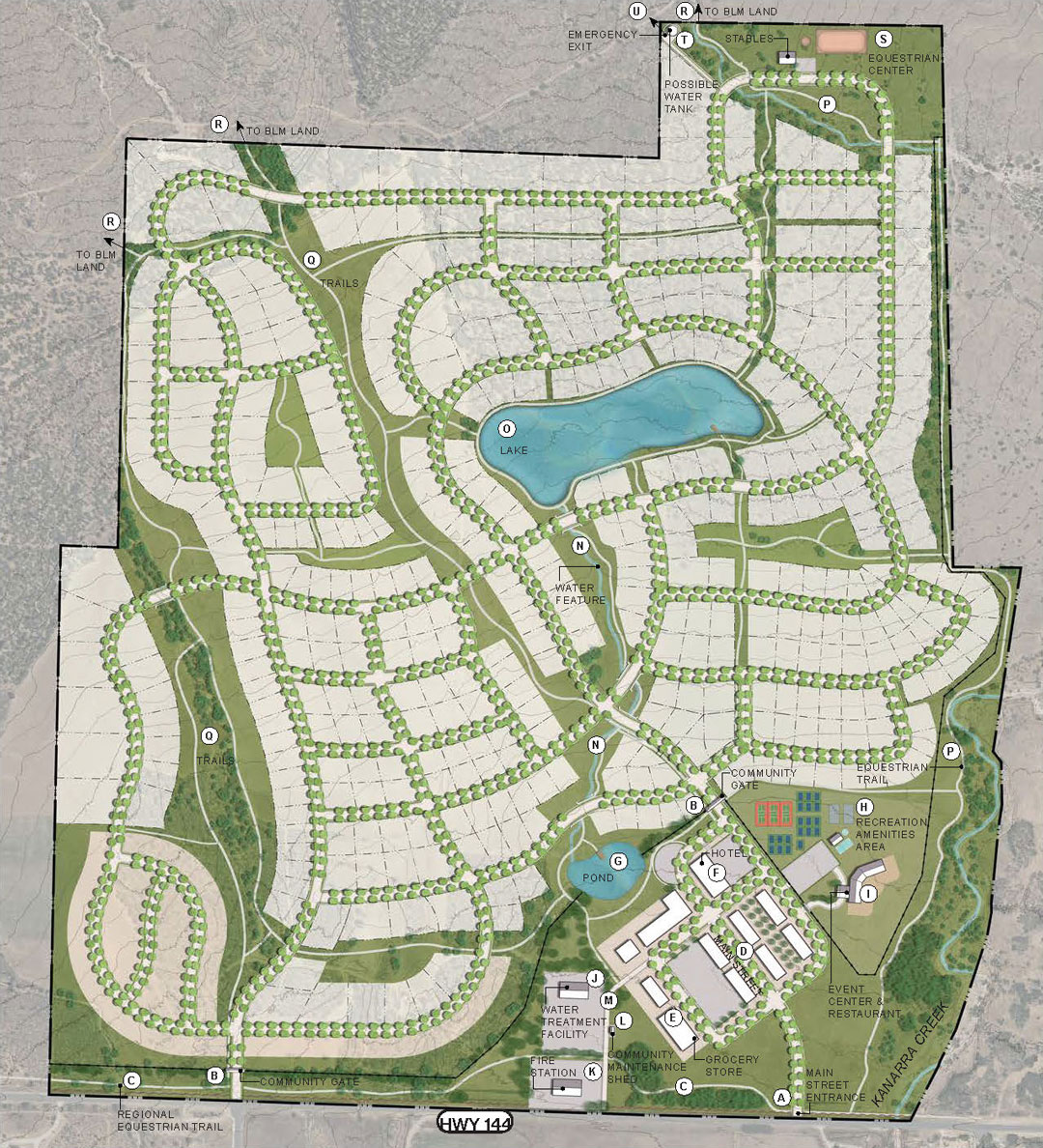Master plan map of New Harmony Ranch development